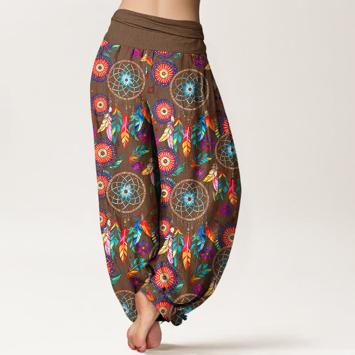 Buddha Stones コットン製ドリームキャッチャーフェザー柄レディースゴムウエストハーレムパンツ - image 10