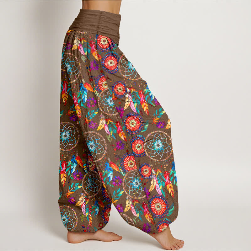 Buddha Stones コットン製ドリームキャッチャーフェザー柄レディースゴムウエストハーレムパンツ - image 9