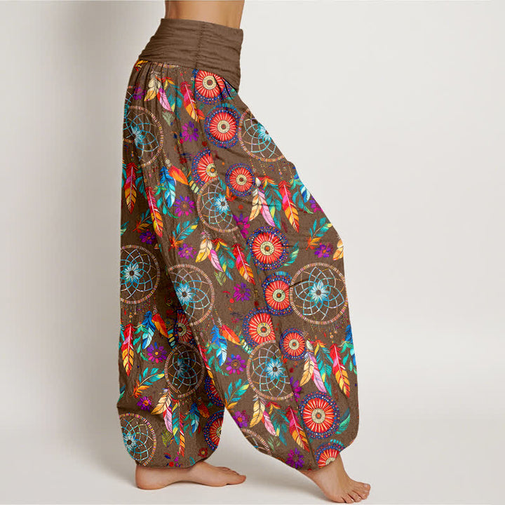 Buddha Stones コットン製ドリームキャッチャーフェザー柄レディースゴムウエストハーレムパンツ - image 9