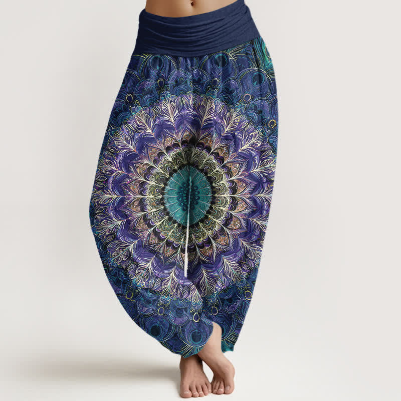 Buddha Stones 純綿マンダラフェザー柄レディースゴムウエストハーレムパンツ - 海軍 - US16、 UK/AU20、 EU48 (3XL) - image 5