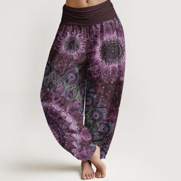 Buddha Stones コットン製孔雀の羽柄 レディース ゴムウエスト ハーレムパンツ - 紫 - US16、 UK/AU20、 EU48 (3XL) - image 8
