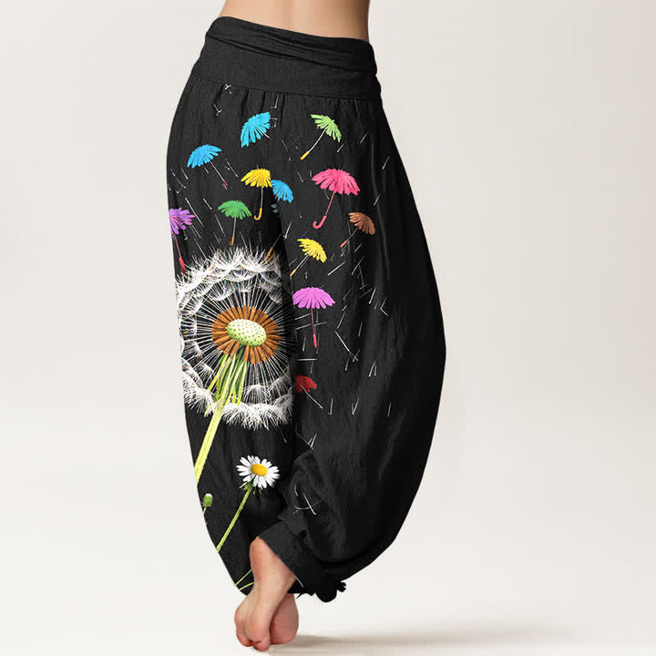 Buddha Stones ピュアコットン製タンポポの花柄レディースゴムウエストハーレムパンツ - image 2