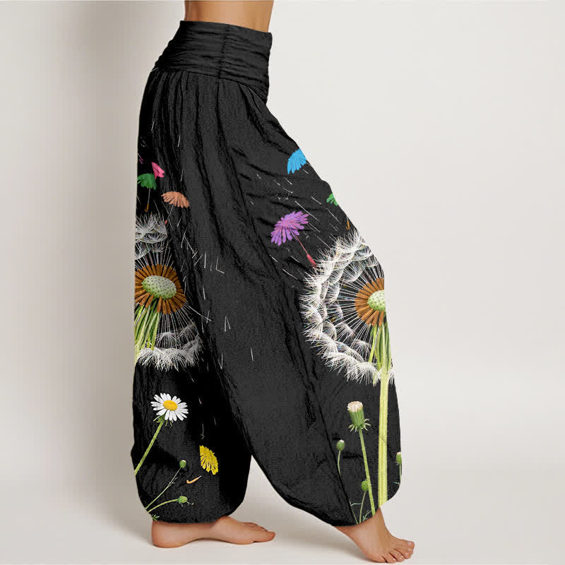 Buddha Stones ピュアコットン製タンポポの花柄レディースゴムウエストハーレムパンツ - image 1