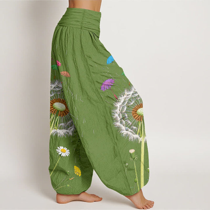 Buddha Stones ピュアコットン製タンポポの花柄レディースゴムウエストハーレムパンツ - image 6
