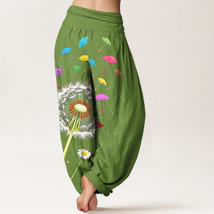 Buddha Stones ピュアコットン製タンポポの花柄レディースゴムウエストハーレムパンツ - image 7