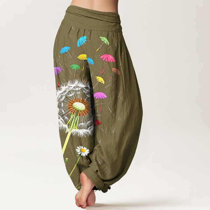 Buddha Stones ピュアコットン製タンポポの花柄レディースゴムウエストハーレムパンツ - image 10