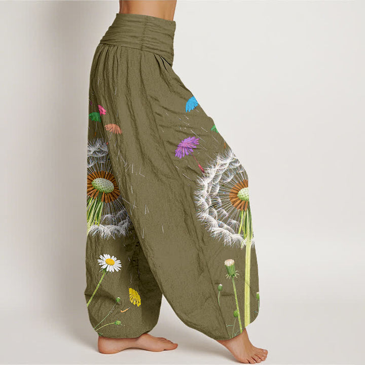 Buddha Stones ピュアコットン製タンポポの花柄レディースゴムウエストハーレムパンツ - image 9