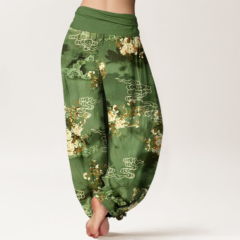 Buddha Stones ピュアコットン製、花柄・雲柄、ウエストゴム仕様のレディースハーレムパンツ - image 7