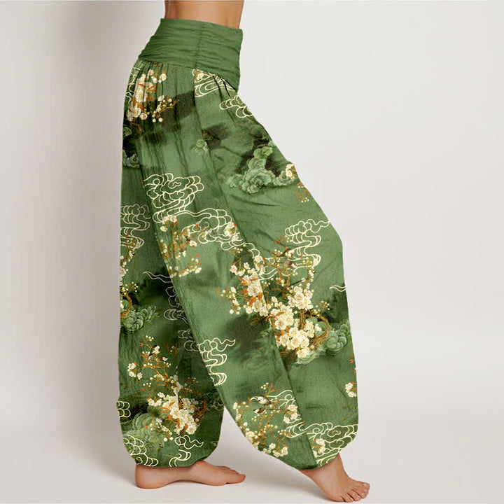 Buddha Stones ピュアコットン製、花柄・雲柄、ウエストゴム仕様のレディースハーレムパンツ - image 6