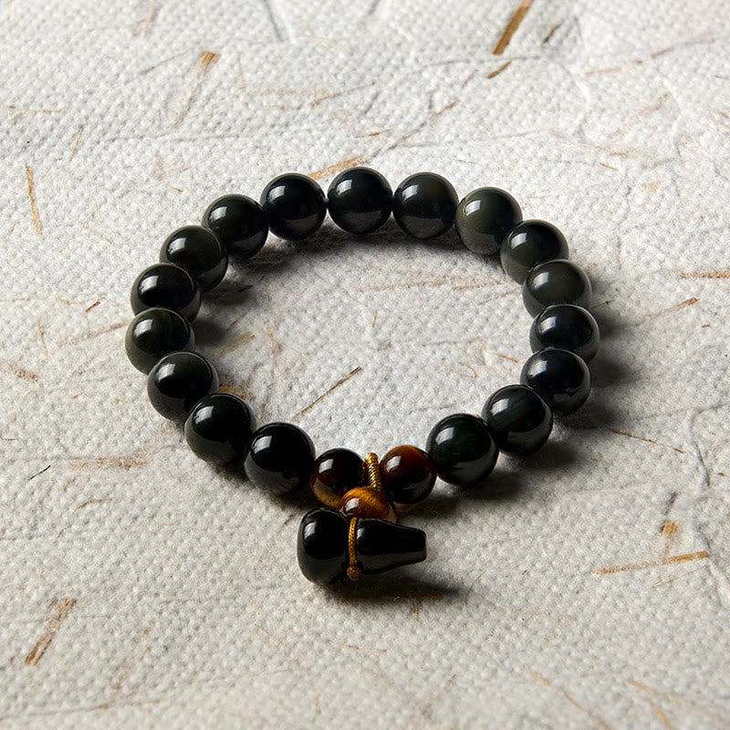 Buddha Stones レインボーオブシディアンひょうたん保護ヴィンテージ中国ブレスレット - image 13
