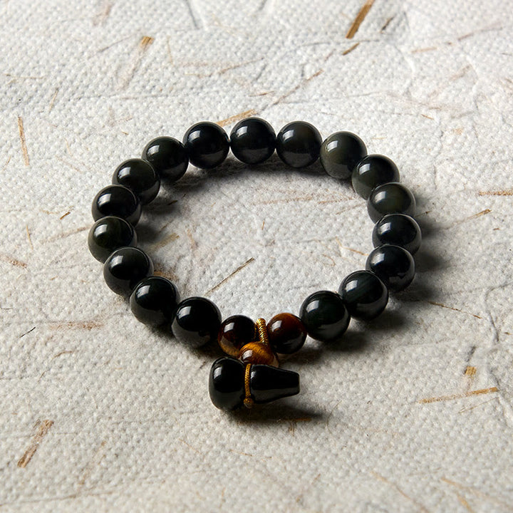 Buddha Stones レインボーオブシディアンひょうたん保護ヴィンテージ中国ブレスレット - image 13