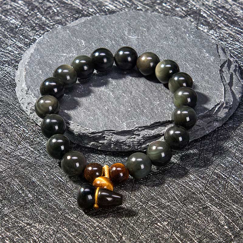 Buddha Stones レインボーオブシディアンひょうたん保護ヴィンテージ中国ブレスレット - image 12