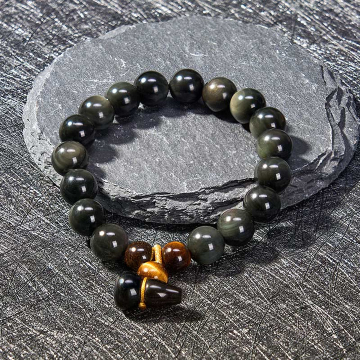 Buddha Stones レインボーオブシディアンひょうたん保護ヴィンテージ中国ブレスレット - image 12