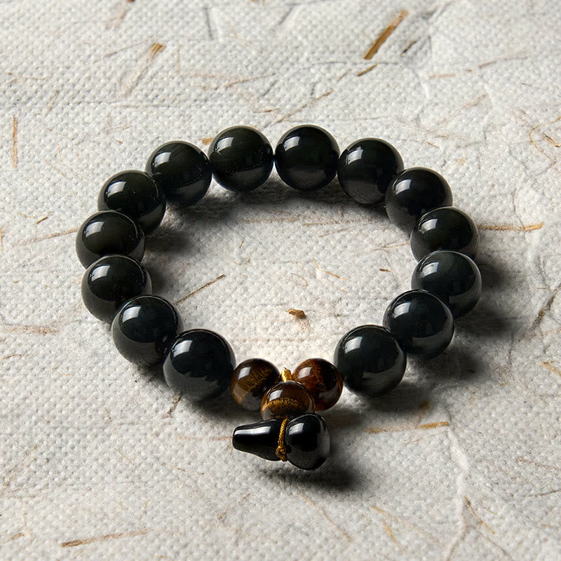 Buddha Stones レインボーオブシディアンひょうたん保護ヴィンテージ中国ブレスレット - image 25