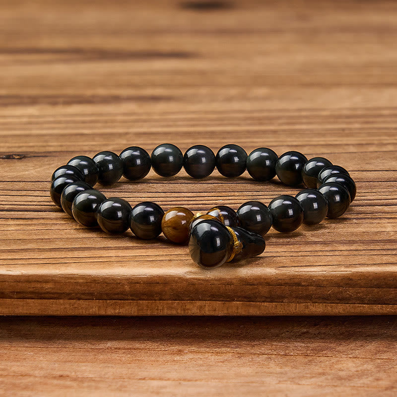 Buddha Stones レインボーオブシディアンひょうたん保護ヴィンテージ中国ブレスレット - image 2