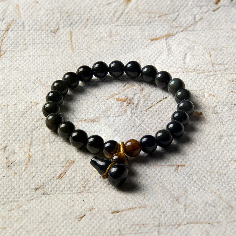 Buddha Stones レインボーオブシディアンひょうたん保護ヴィンテージ中国ブレスレット - image 3