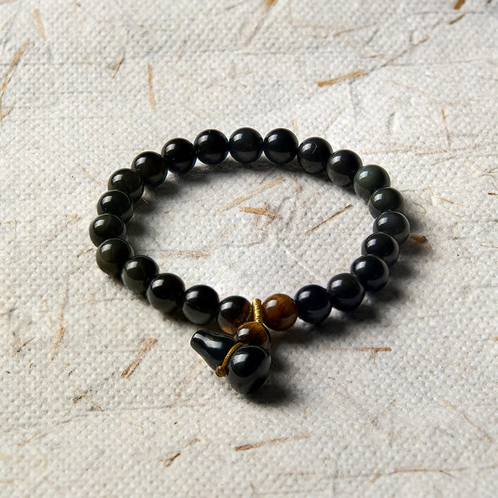 Buddha Stones レインボーオブシディアンひょうたん保護ヴィンテージ中国ブレスレット - image 3