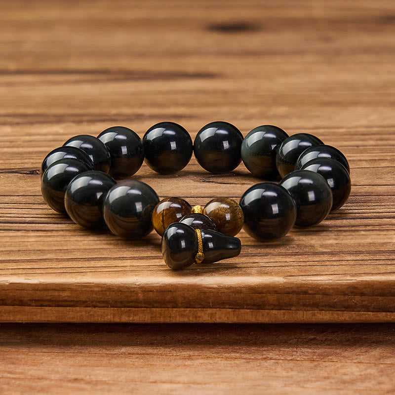Buddha Stones レインボーオブシディアンひょうたん保護ヴィンテージ中国ブレスレット - image 23