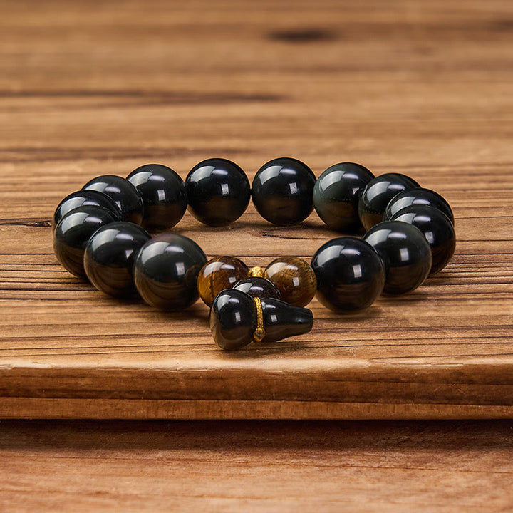 Buddha Stones レインボーオブシディアンひょうたん保護ヴィンテージ中国ブレスレット - image 23
