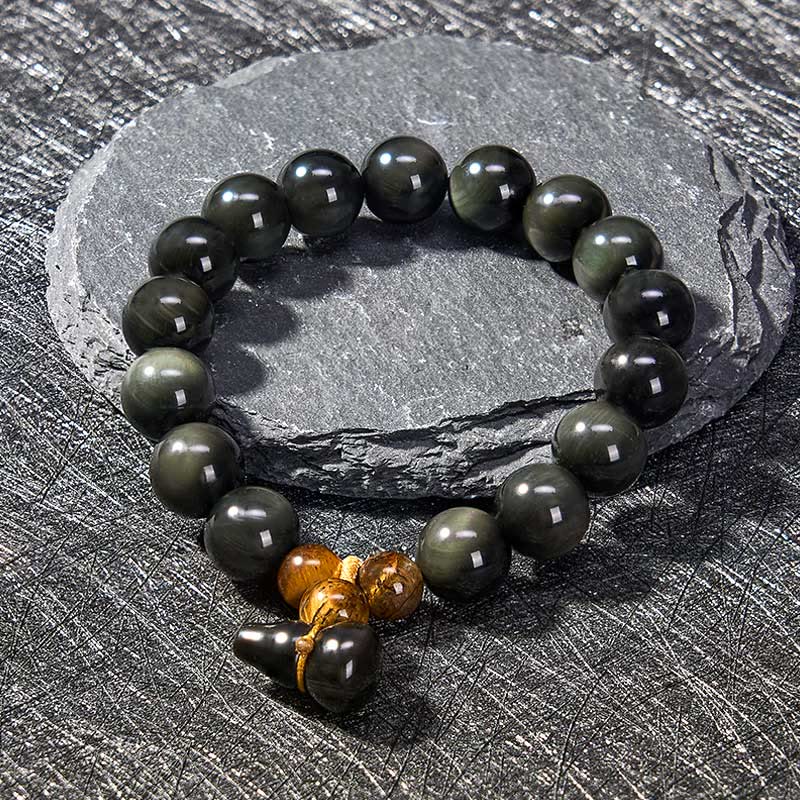 Buddha Stones レインボーオブシディアンひょうたん保護ヴィンテージ中国ブレスレット - image 18