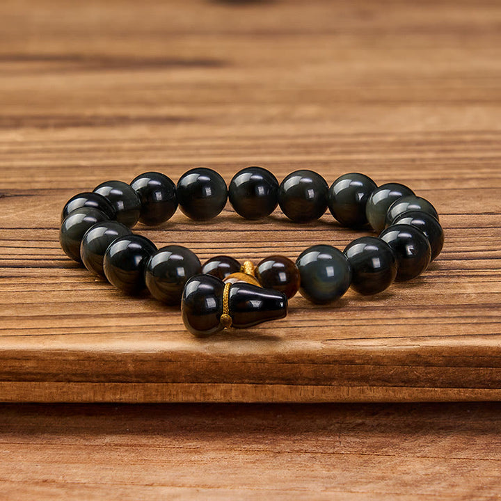 Buddha Stones レインボーオブシディアンひょうたん保護ヴィンテージ中国ブレスレット - image 11
