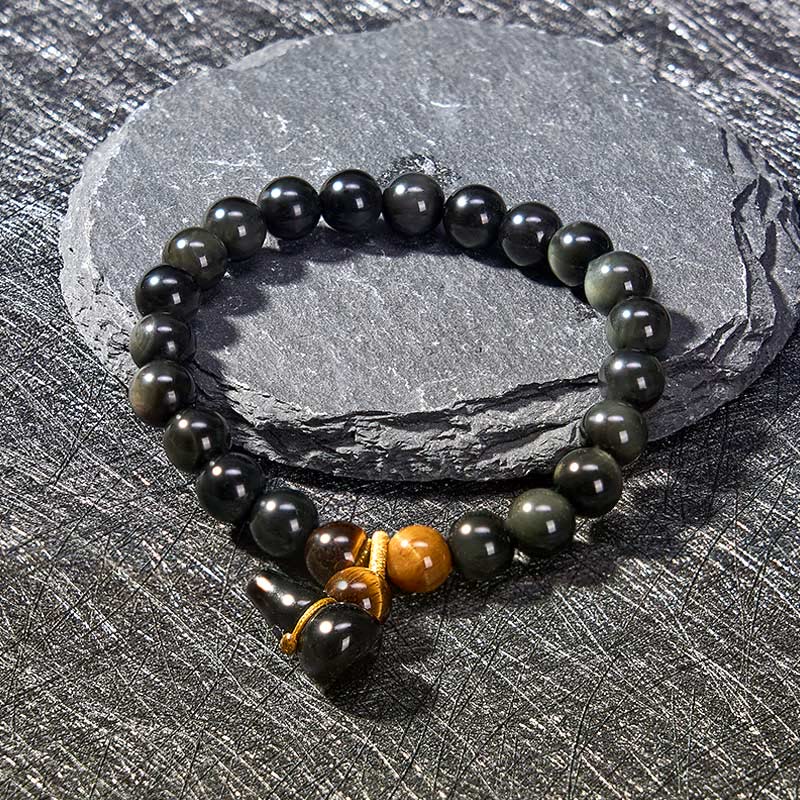 Buddha Stones レインボーオブシディアンひょうたん保護ヴィンテージ中国ブレスレット - image 7