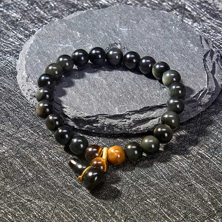 Buddha Stones レインボーオブシディアンひょうたん保護ヴィンテージ中国ブレスレット - image 7