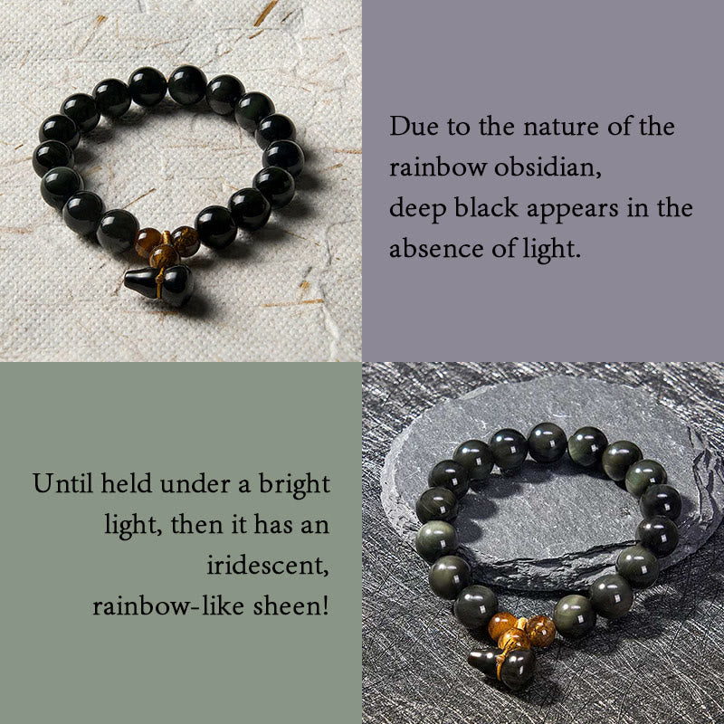 Buddha Stones レインボーオブシディアンひょうたん保護ヴィンテージ中国ブレスレット - image 4