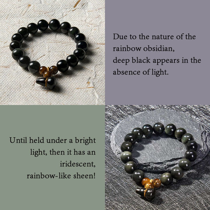 Buddha Stones レインボーオブシディアンひょうたん保護ヴィンテージ中国ブレスレット - image 4