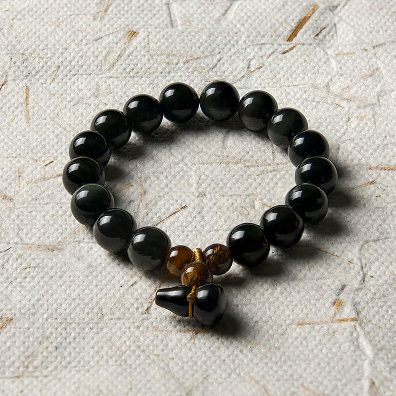 Buddha Stones レインボーオブシディアンひょうたん保護ヴィンテージ中国ブレスレット - image 19