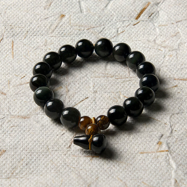 Buddha Stones レインボーオブシディアンひょうたん保護ヴィンテージ中国ブレスレット - image 19