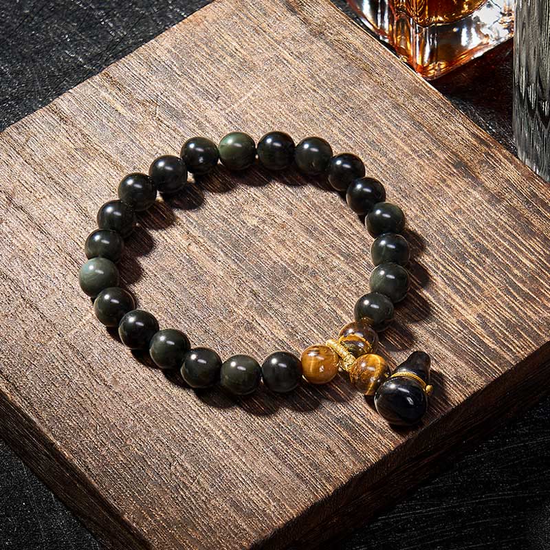 Buddha Stones レインボーオブシディアンひょうたん保護ヴィンテージ中国ブレスレット - image 8