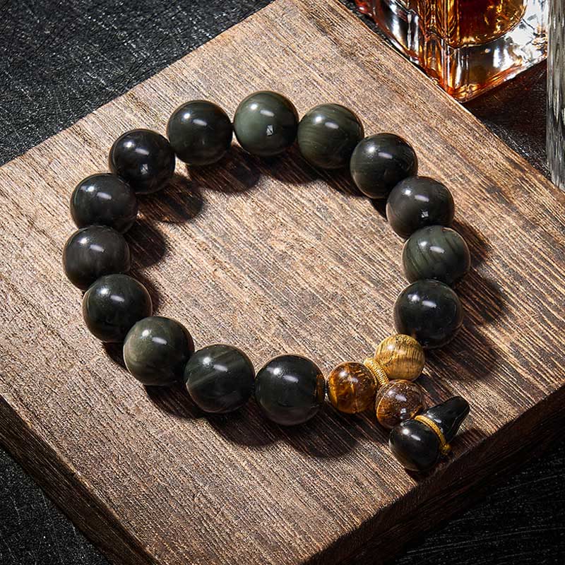 Buddha Stones レインボーオブシディアンひょうたん保護ヴィンテージ中国ブレスレット - image 27