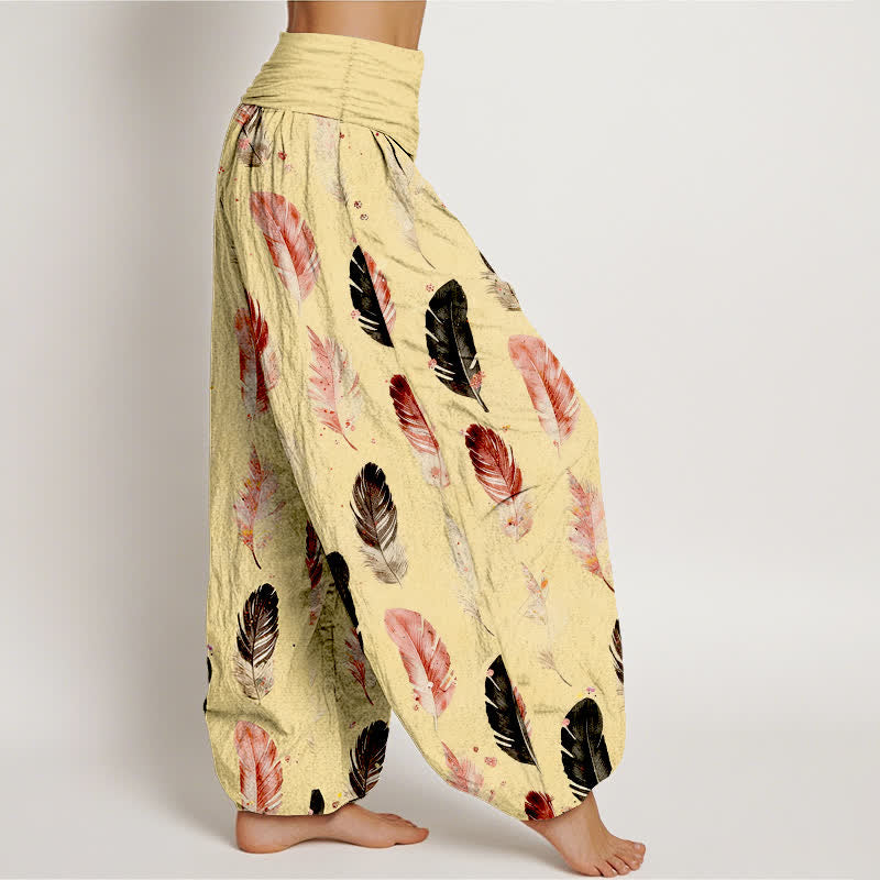 Buddha Stones ピュアコットン フェザー柄 レディース ゴムウエスト ハーレムパンツ - image 6