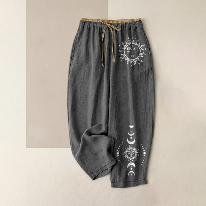 Buddha Stones 純綿素材、太陽・月・星柄のレディース用ゴムウエストパンツ（ポケット付き） - 薄暗い灰色 - US16、 UK/AU20、 EU48 (3XL) - image 4
