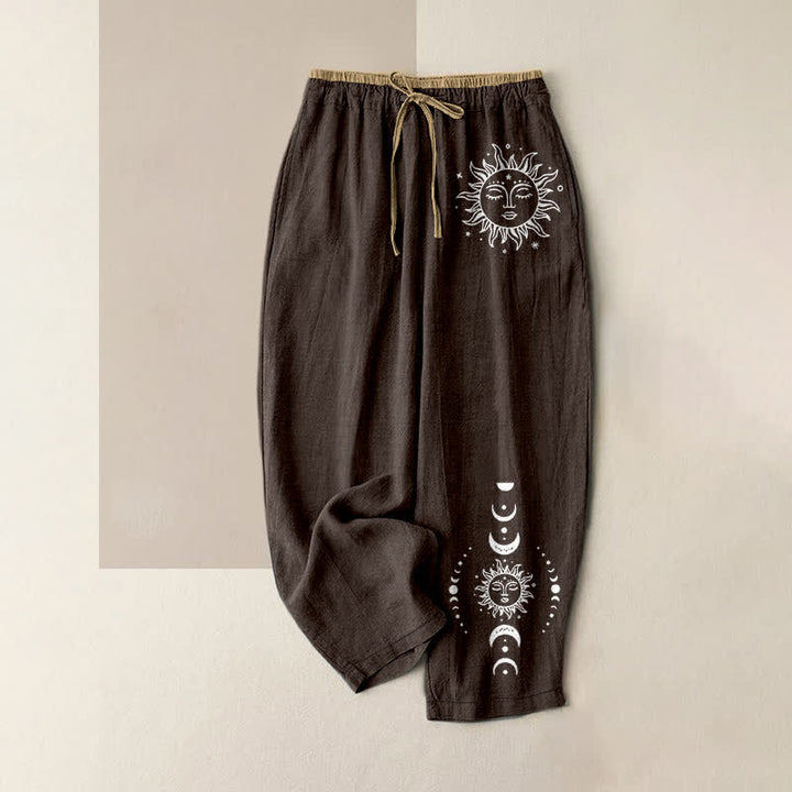 Buddha Stones 純綿素材、太陽・月・星柄のレディース用ゴムウエストパンツ（ポケット付き） - サドルブラウン - US16、 UK/AU20、 EU48 (3XL) - image 6