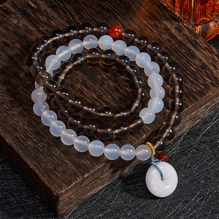 Buddha Stones アイスオブシディアンとホワイトカルセドニーの平和のお守りチャームセレニティマルチラップブレスレット - image 2