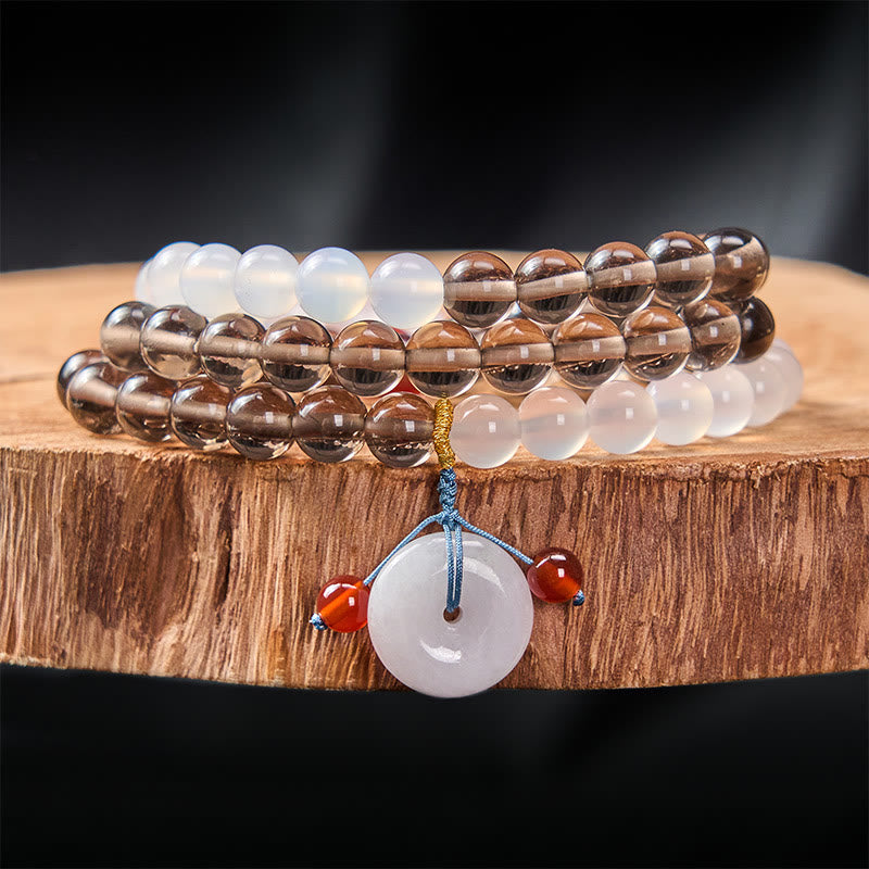 Buddha Stones アイスオブシディアンとホワイトカルセドニーの平和のお守りチャームセレニティマルチラップブレスレット - アイスオブシディアン（浄化♥ポジティブ） - 8mm - image 0