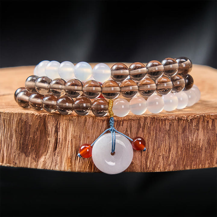 Buddha Stones アイスオブシディアンとホワイトカルセドニーの平和のお守りチャームセレニティマルチラップブレスレット - アイスオブシディアン（浄化♥ポジティブ） - 8mm - image 0