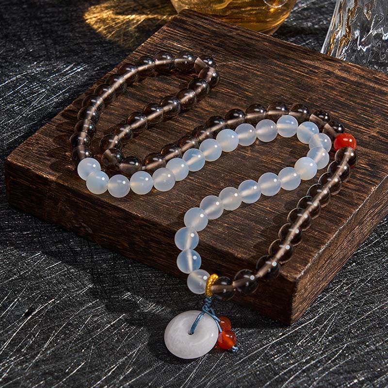Buddha Stones アイスオブシディアンとホワイトカルセドニーの平和のお守りチャームセレニティマルチラップブレスレット - image 3