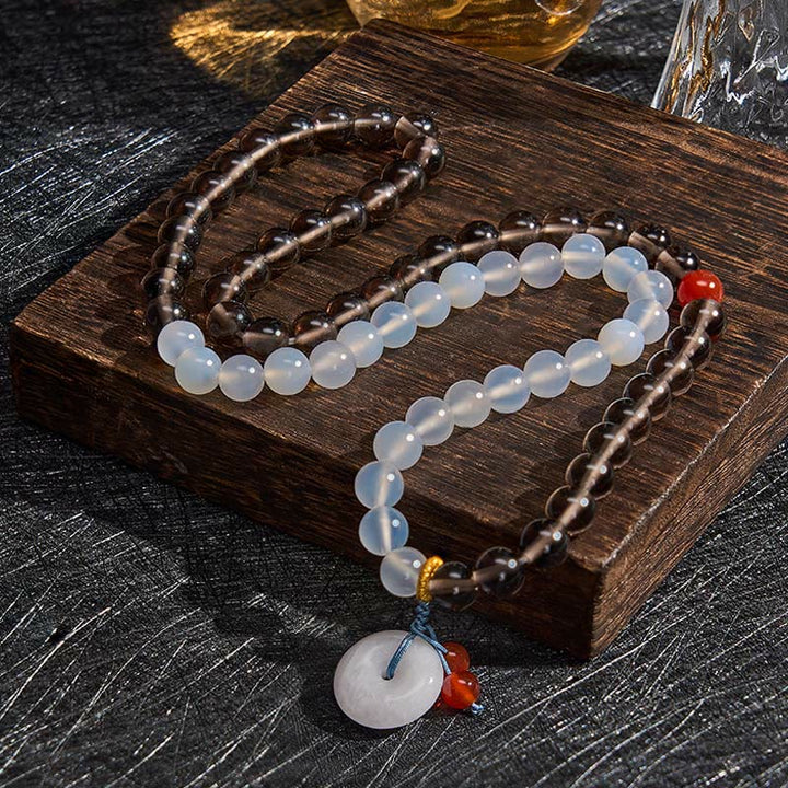 Buddha Stones アイスオブシディアンとホワイトカルセドニーの平和のお守りチャームセレニティマルチラップブレスレット - image 3