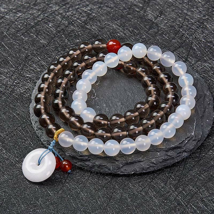 Buddha Stones アイスオブシディアンとホワイトカルセドニーの平和のお守りチャームセレニティマルチラップブレスレット - image 1
