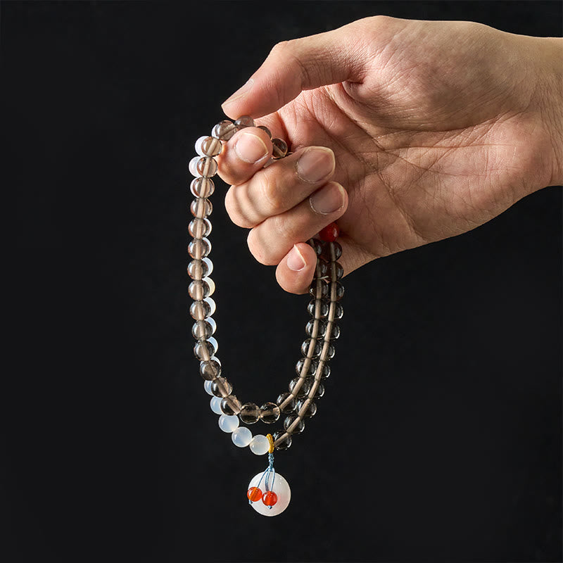 Buddha Stones アイスオブシディアンとホワイトカルセドニーの平和のお守りチャームセレニティマルチラップブレスレット - image 8