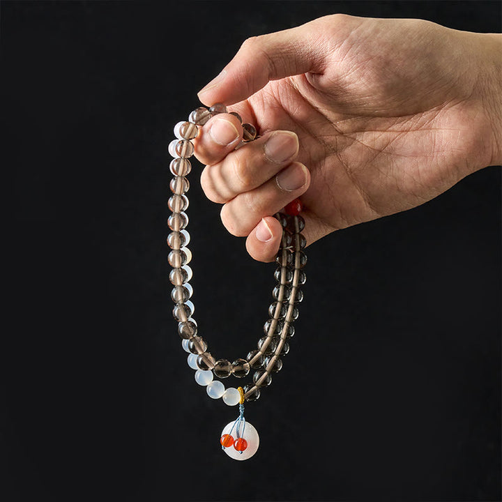 Buddha Stones アイスオブシディアンとホワイトカルセドニーの平和のお守りチャームセレニティマルチラップブレスレット - image 8