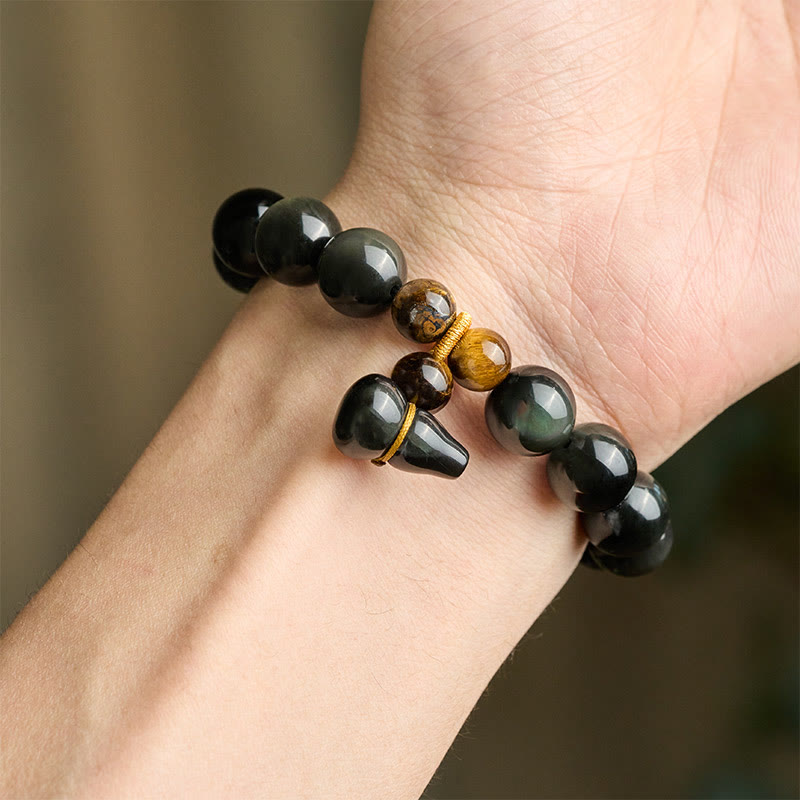 Buddha Stones レインボーオブシディアンひょうたん保護ヴィンテージ中国ブレスレット - image 21