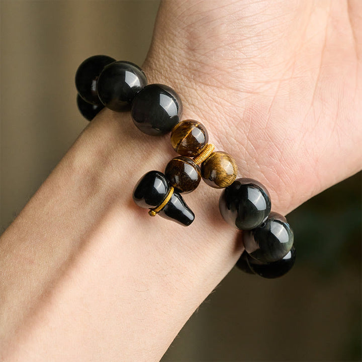 Buddha Stones レインボーオブシディアンひょうたん保護ヴィンテージ中国ブレスレット - image 26