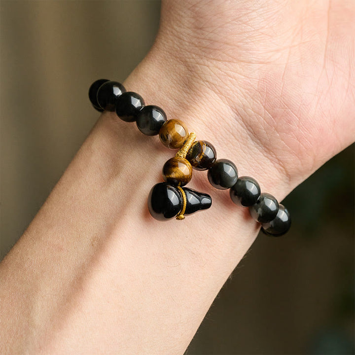 Buddha Stones レインボーオブシディアンひょうたん保護ヴィンテージ中国ブレスレット - image 9