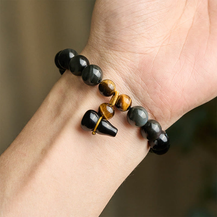 Buddha Stones レインボーオブシディアンひょうたん保護ヴィンテージ中国ブレスレット - image 15