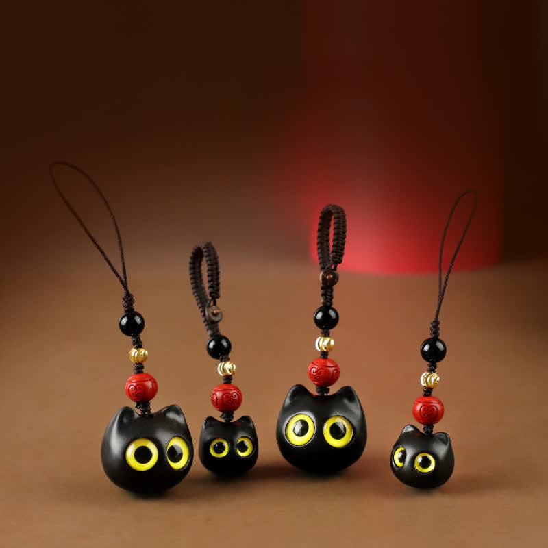 Buddha Stones 黒檀のかわいい猫のグラウンディングピースキーホルダー（手彫り） - image 19