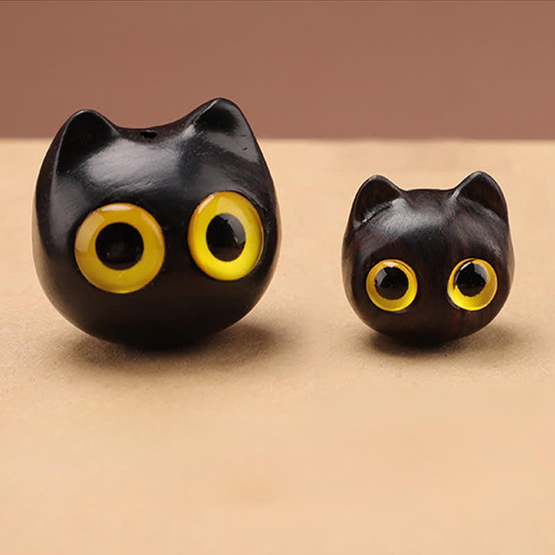 Buddha Stones 黒檀のかわいい猫のグラウンディングピースキーホルダー（手彫り） - image 22